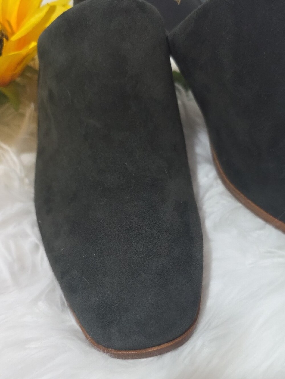 Via Spiga Dark Gray Suede Block Heel Mules - Picture 3 of 9
